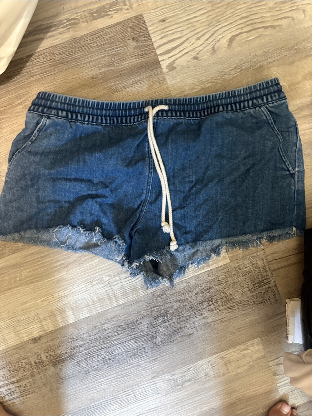 aerie Denim Blue Frayed Hem Jean Shorts